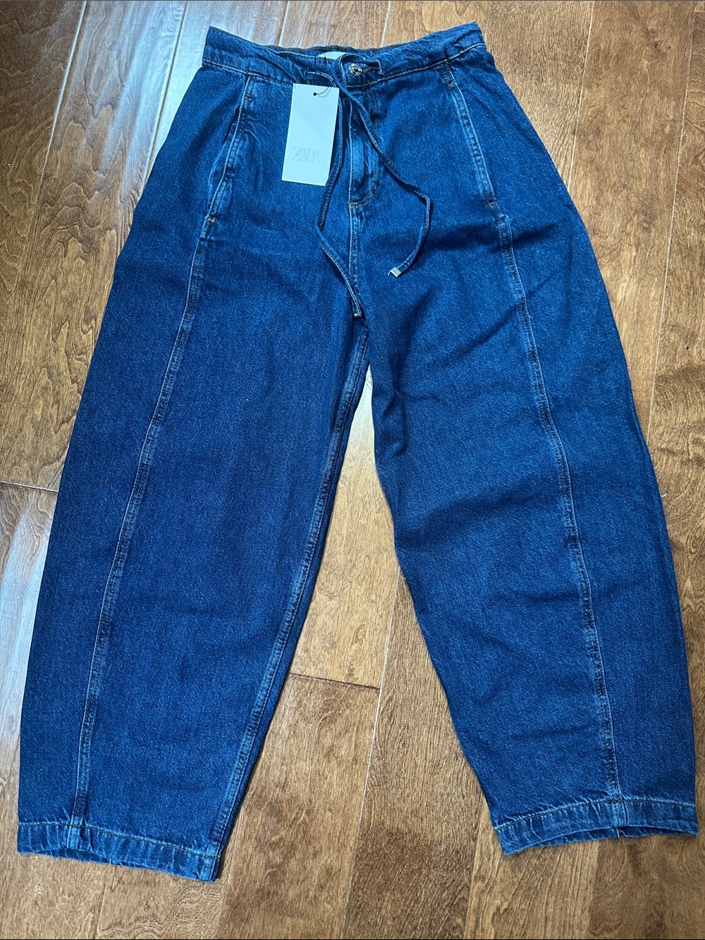 Zara Indigo High-Rise Drawstring Jeans